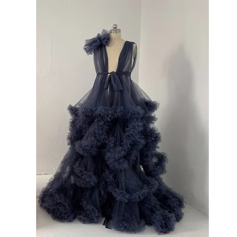 nvxiot - Blue Tulle Maternity Dress for Photo Shoot/Plus Size Maternity Gown/Baby Shower Dress/Photography Dress