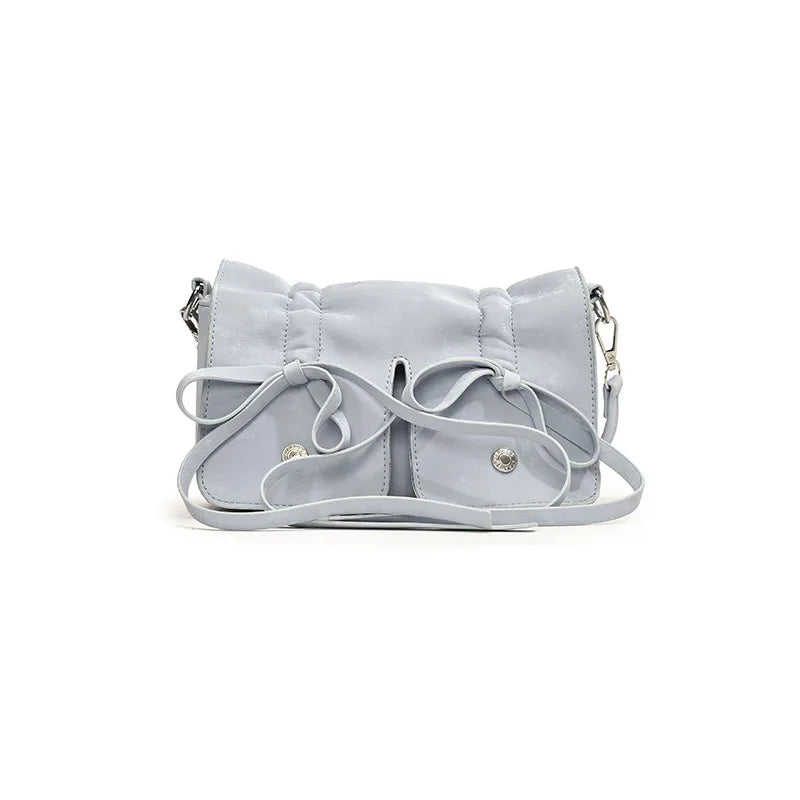 nvxiot - 2024 Korean Fashion Fold Bow Handbags Small Square Shoulder Bags For Women Black White Pink Silver Trendy Daily Shopping HandBag