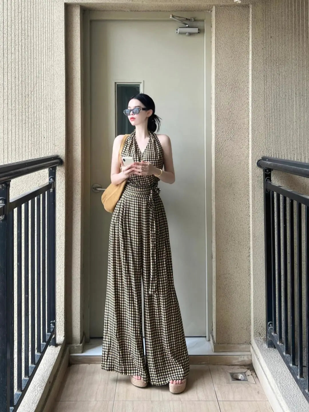 nvxiot - Two Piece Set,Top Pants Suit,Hollow Backless Halter Wrap Tank and Straight Leg Pant,Wide Baggy Long Trouser Women fairycore y2k