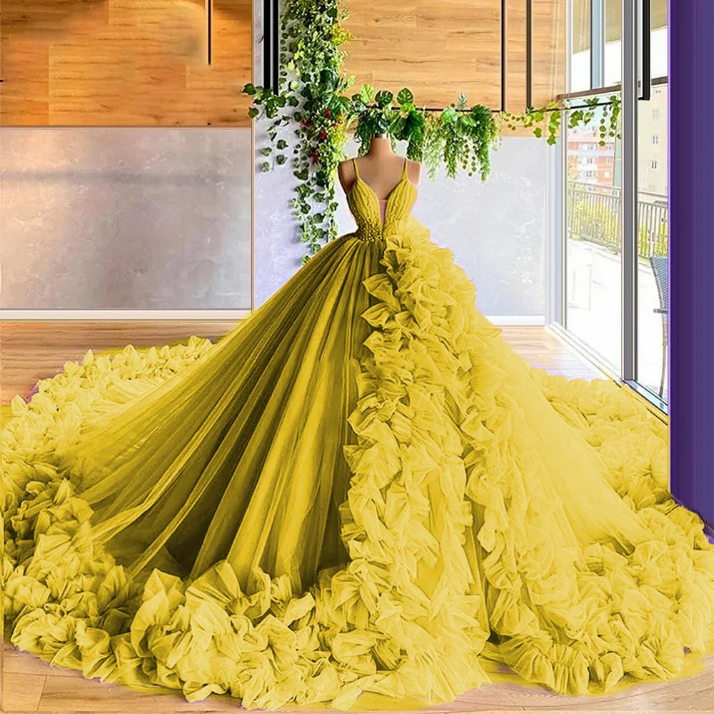 nvxiot - Ruffles Women Tulle Formal Party Gowns V Neck Long Evening Dresses 2024 Puffy Ball Gown Maternity Photo Dress