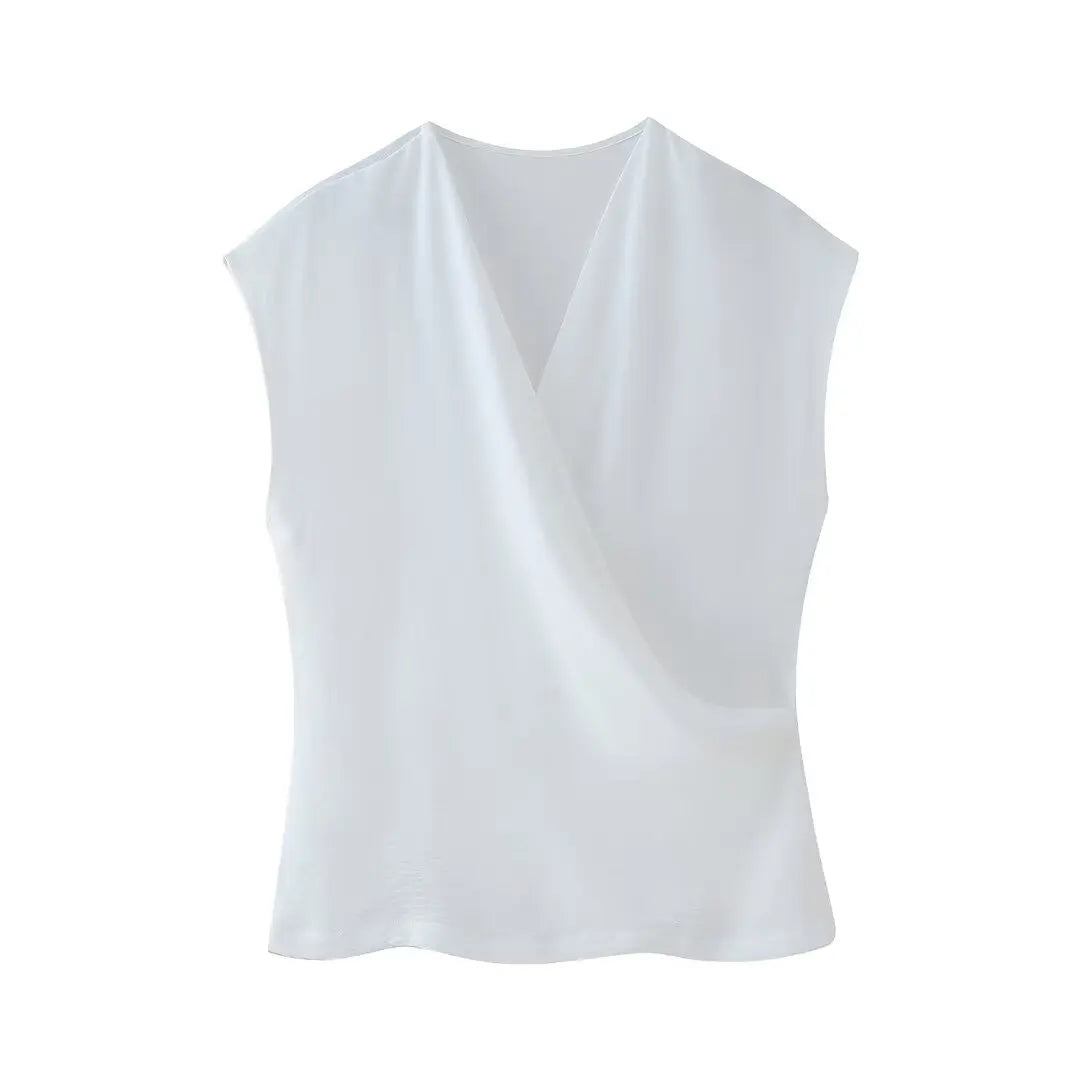 MQTIME - Summer Women's New Suits Solid V-Neck Sleeveless Off Shoulder Top+Side Bow Lace-Up Decoration Elastic Waist Pant Mujer