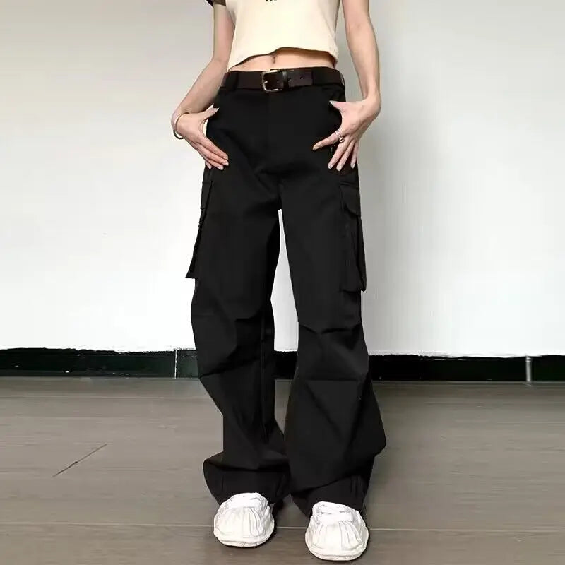 nvxiot - Zipper Pockets High Waist Solid Y2K Streetwear Wide Leg Women'S Cargo Pants Casual Daily Vacation Wholesale Clothing