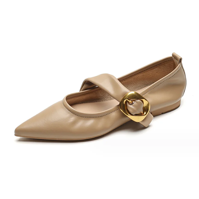 nvxiot New Women's Pointed Toe Flats Fashion Casual Soft Mary Jane Ballet Shoes for Female Buckle Strap Ladies Shallow Shoe Spring