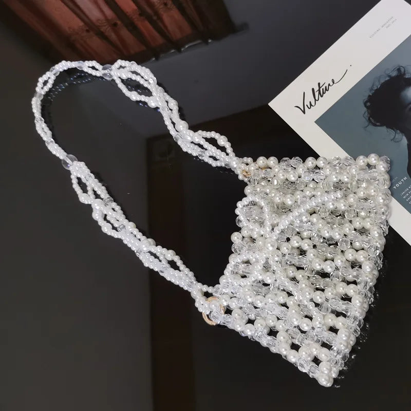 nvxiot - New Design Women's Handbag Fashion Hand-weave Pearl Beads Cute Bow Shoulder Bags Banquet Dinner Party Daily Handbags Female