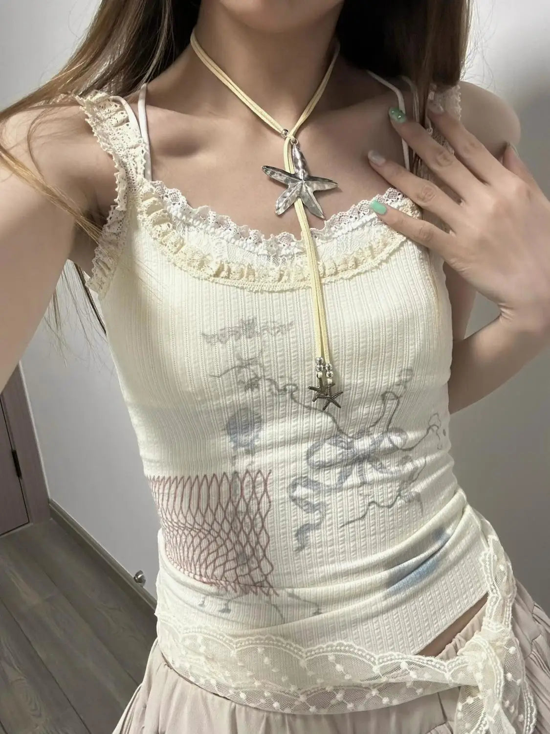 MQTIME - Bodycon Skinny Top Tank Graphic Print Vest harajuku fairycore 2000s y2k grunge korean cloth cute summer fashion slim elegant tee
