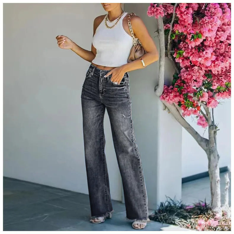 nvxiot - Temperament Fashion Autumn and Winter New Casual Trousers Bootcut Wash Jeans Women
