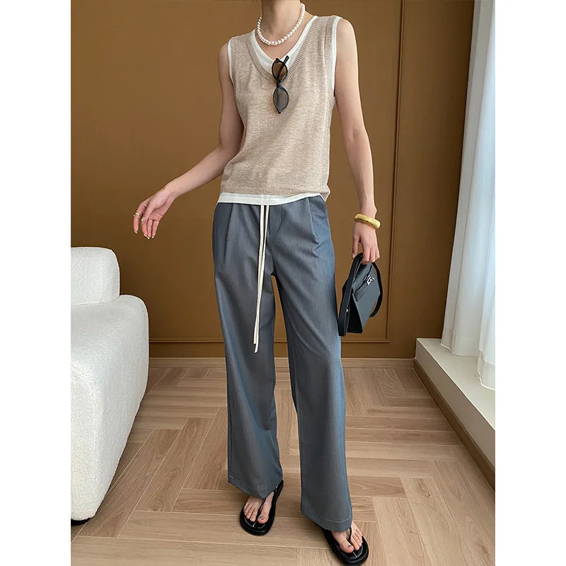nvxiot - Drape Floor Mopping Suit Pants 2024 Early Spring New