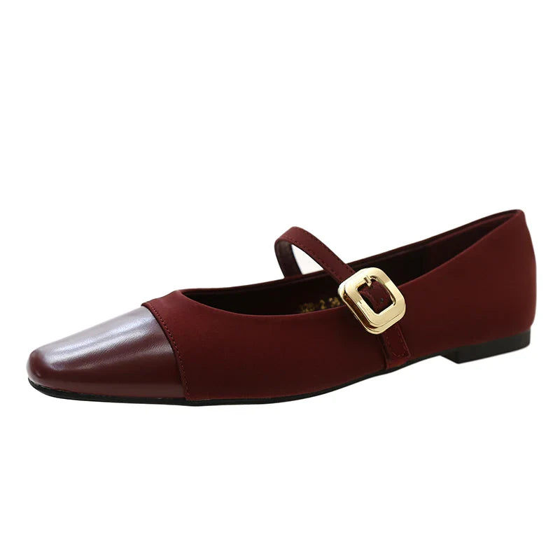 MQTIME - Women's Flats Patchwork Mary Janes Shoes Square Buckle Designer Shoes for Female Spring Autumn Girls Princess Leather Shoe 1755N