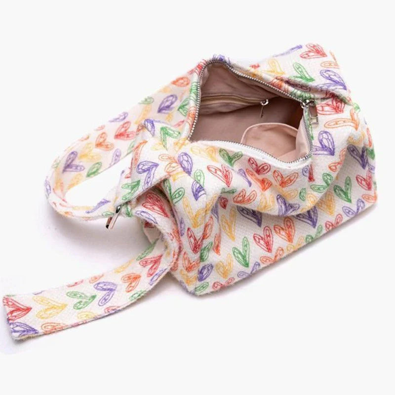 nvxiot Autumn & Winter Rainbow Love Square Bag for Women Cute Colorful Printed Plush Shoulder Bag Fashion Female Casual Crossbody Bags