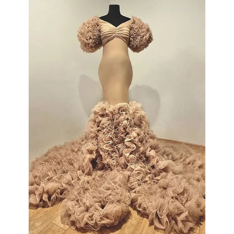 MQTIME - High Slit Prom Dresses Ruffles Maternity Robes for Photo Shoot Female Pregnant Mermaid Evening Gowns Customise