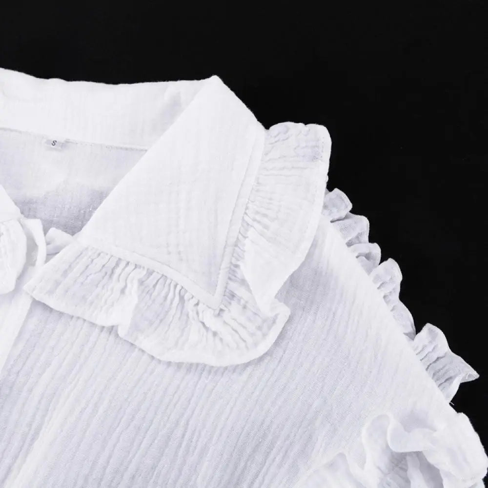 nvxiot - Spring Casual Ruffle Doll Collar Shirts Loose Puff Sleeve Single Breasted Blouses 2024 Fashion Long Sleeved Lady Cardigan