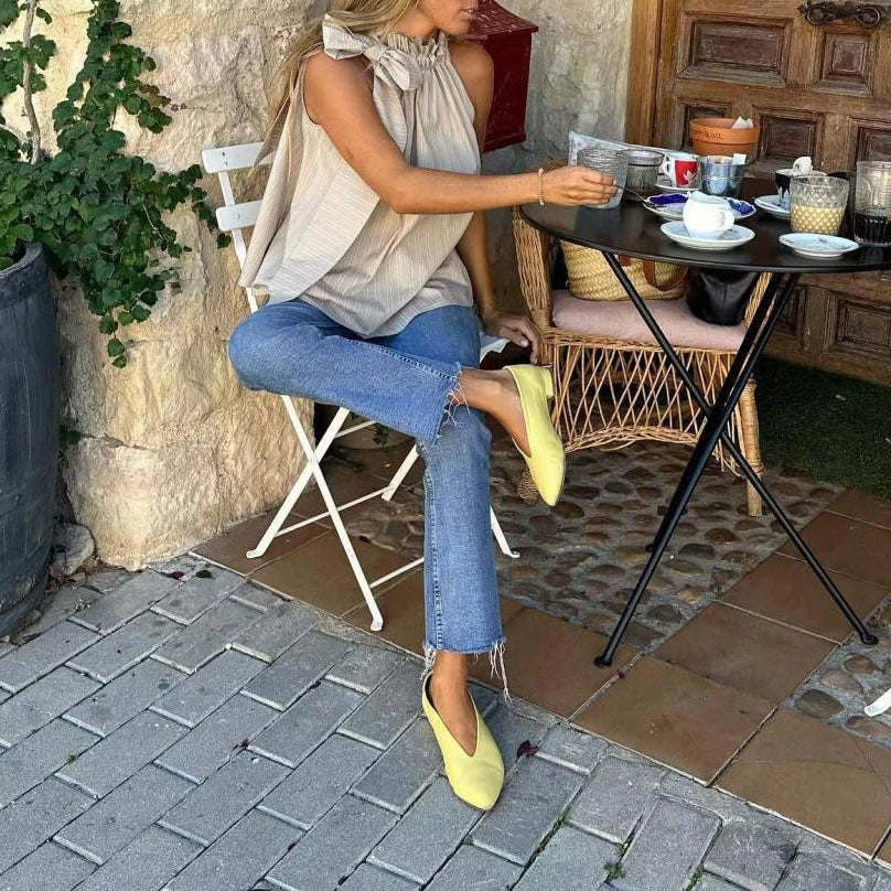 MQTIME - Casual Loose Ruffle Lace-Up Collar Sleeveless Striped Tops for Woman 2024 Casual Fashion New Sleeveless T-Shirts Woman Clothing