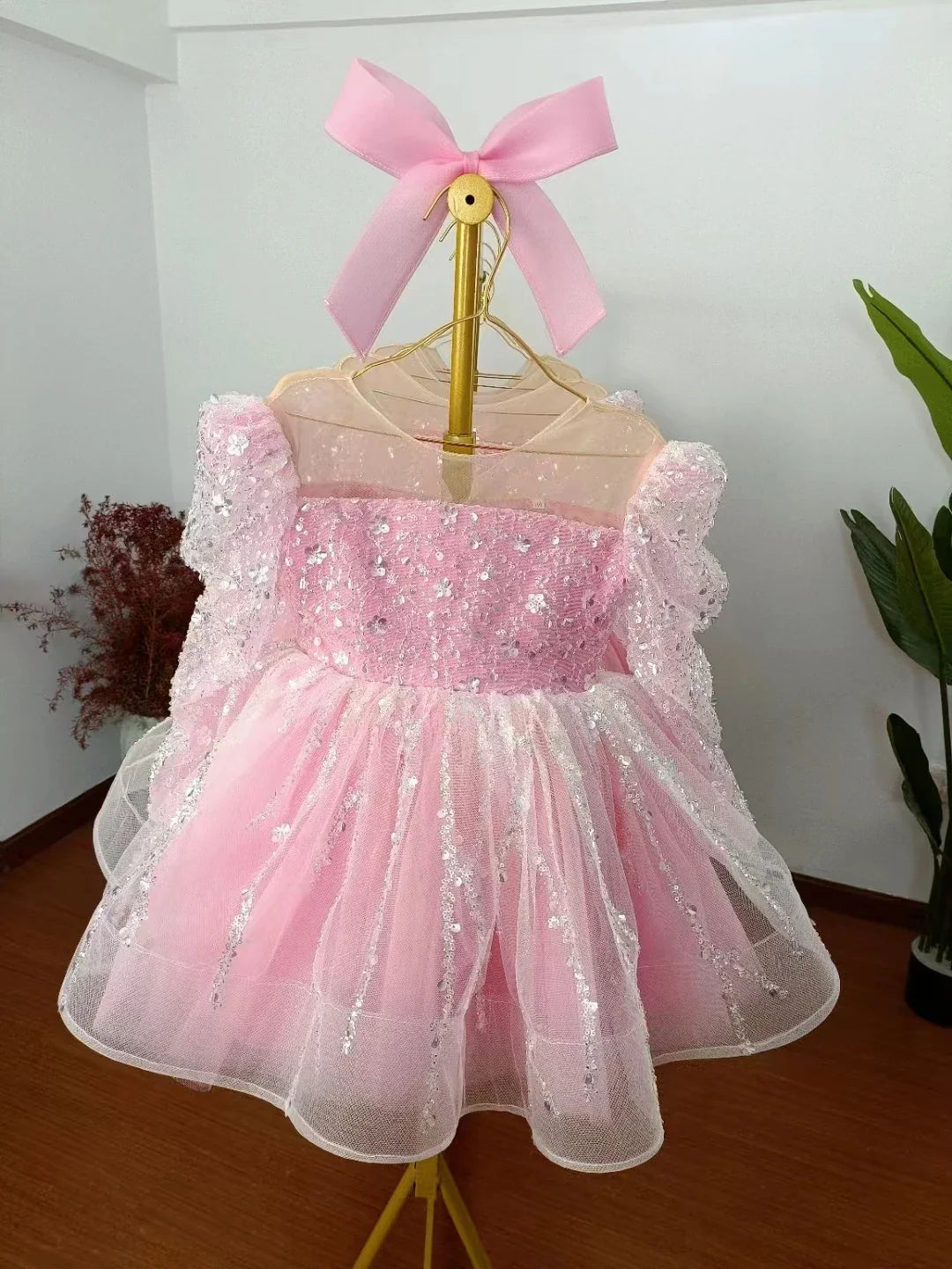 MQTIME - Sparkly Arabic Girl Dress Beading Purple Baby Kids Princess Birthday Wedding Party Children Holiday Gown 2024 J204
