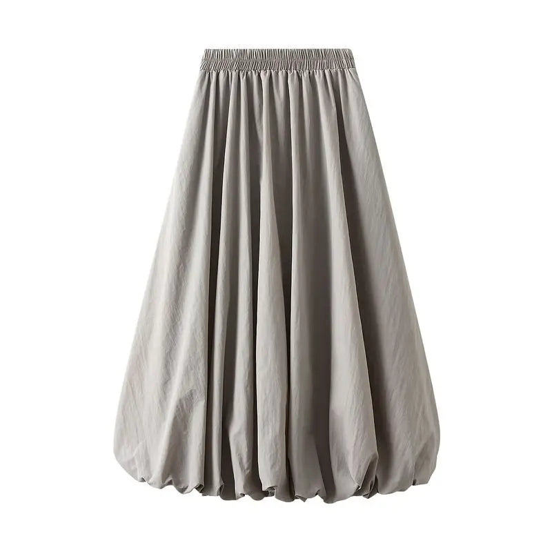 MQTIME - Korean Fashion Flower Bud Skirt Spring and Autumn New Design High Waist Solid Loose Casual Fluffy Lantern Long Skirt for Women