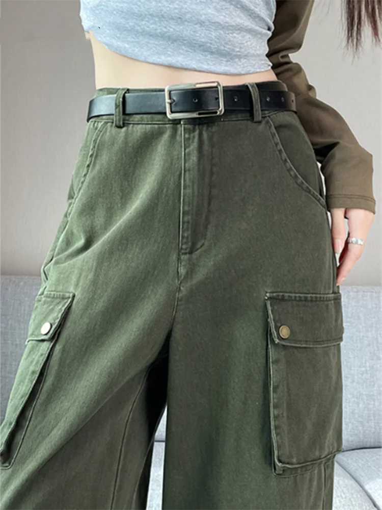 nvxiot - New Y2K Fashion Cargo Women Wide Leg Pants High Waist Chicly Pockets Female Pants Straight Casual Black Loose Trousers Lady