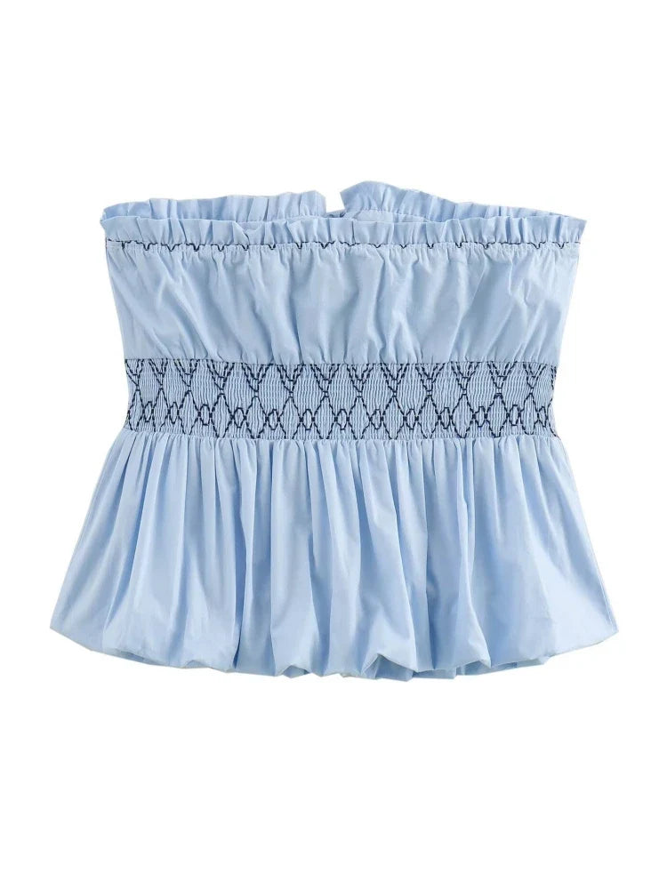 MQTIME - women's 2024 summer new solid color tube top bow off-shoulder sleeveless pleated top 1971/063