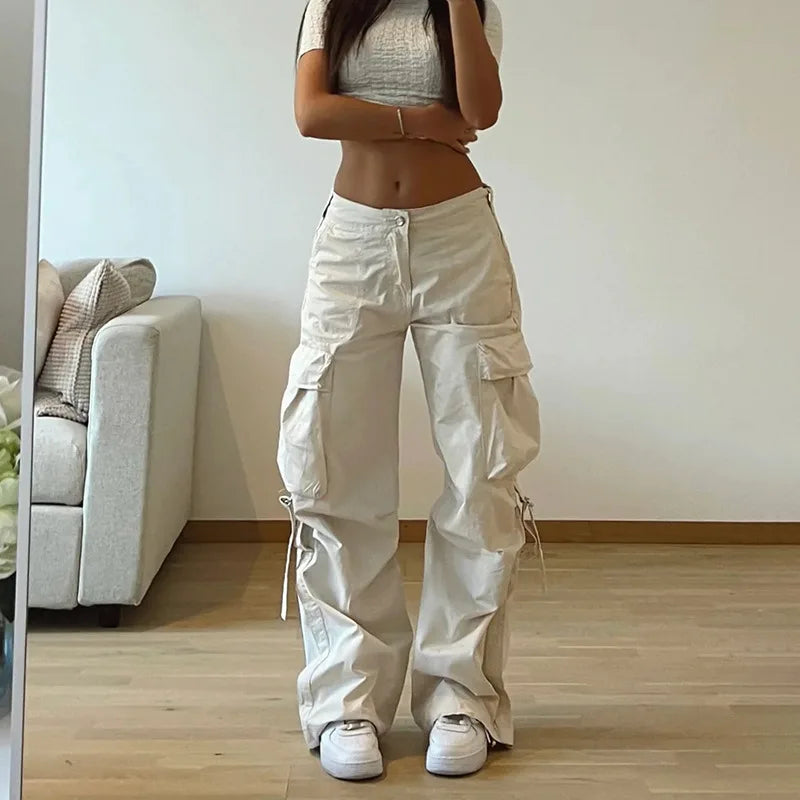 nvxiot Cargo pants for women low waist retro multiple pockets loose straight leg casual pants autumn women Y2K fashion wide leg pants