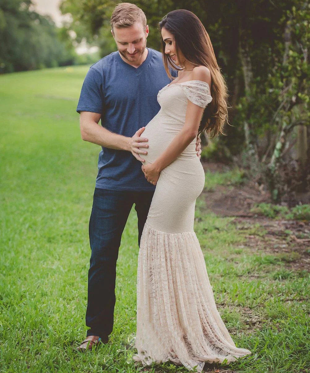 nvxiot - Sexy Lace Mermaid Dress Maternity Photography Props Pregnant Off Shoulders Baby Shower Shoot Clothes Pregnancy Maxi Gown