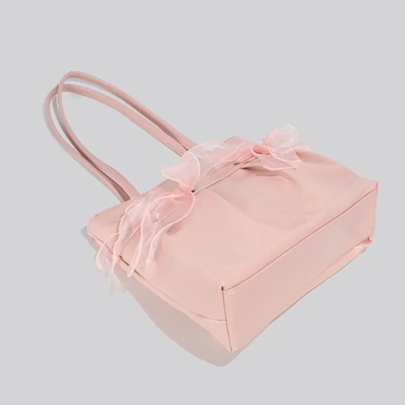 MQTIME - Fairycore Pink Y2k Shoulder Bags Women Hot Girls Bow Chic Large Capacity Handbag Ladies Harajuku Aesthetic Tote Bag 2024