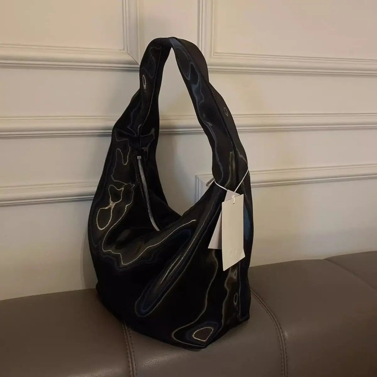MQTIME - Vintage Black Handbag Women High Street Nylon Zipper Chic Casual Shoulder Bags Purse Female Large Capacity Tote Bag Y2k