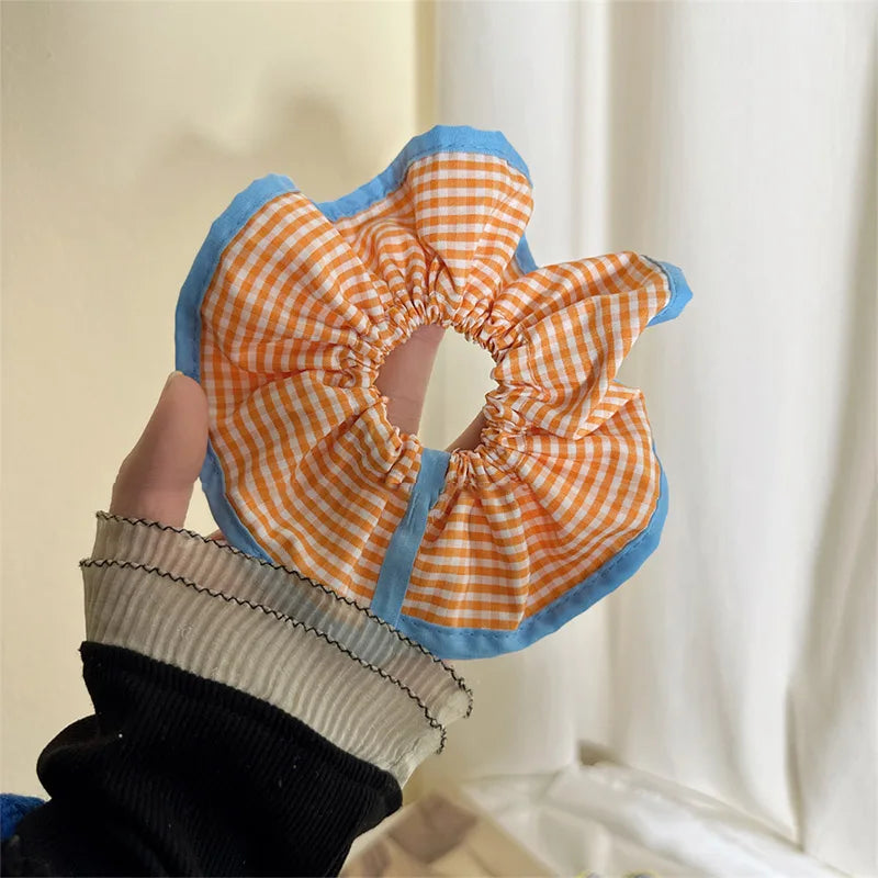 nvxiot - Retro Korean Flower Lace Scrunchies Four Layer Women Girls Exquisite Elastics Plaid Large Intestine Hair Holder Sweet INS Access