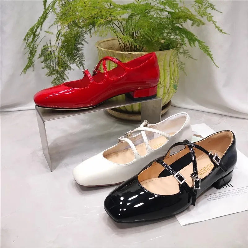 MQTIME - Vintage Square Toe Women Mary Jane Shoes Fashion Elegant Shallow Thick Heel Single Shoes Ladies Casual Outdoor Dress Pumps