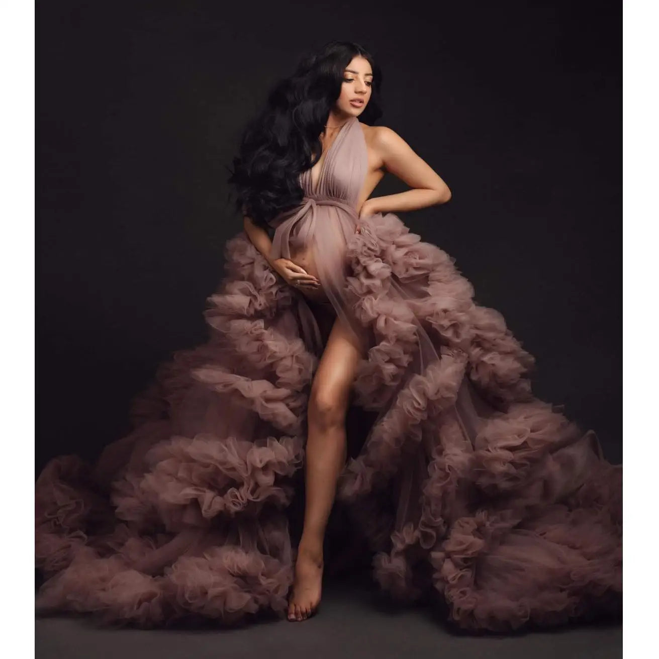 nvxiot - Pearl Tulle Maternity Dress for Photoshoot Long Puffy Sleeve Off Shoulder Babyshower Bridal Pregnancy Gowns