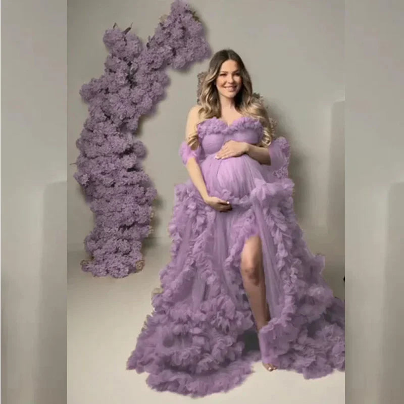 MQTIME - Maternity Dresses for Photoshoot Puffy Ruffles Tulle Pregnancy Gowns Baby Shower