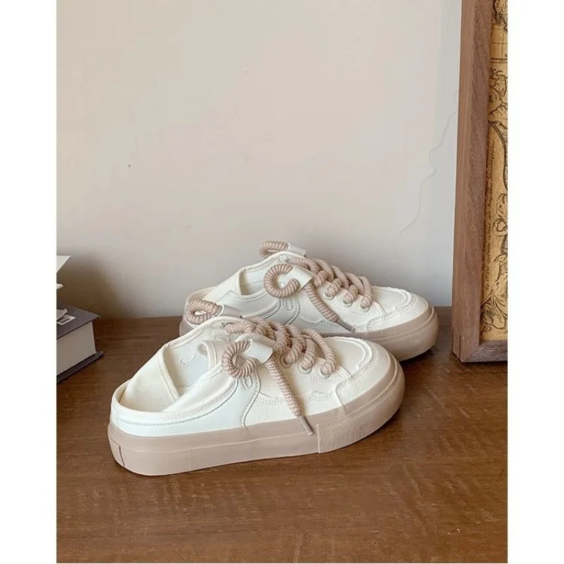 nvxiot White Shoes Woman Vulcanize Platform Sneakers Casual Vintage Flats Kawaii Tennis Female Canvas Korean School Footwear