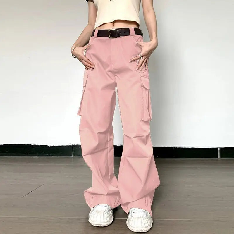 nvxiot Summer Vintage Loose Cargo Pants Women Fashion High Waist Wide Trousers Streetwear New Full Length Casaul Pants Pocket
