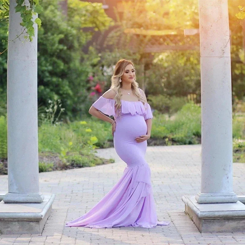 nvxiot - Mermaid Maternity Dresses For Photo Shoot Pregnant Women Pregnancy Dress Photography Props Sexy Off Shoulder Maxi Maternity Gown