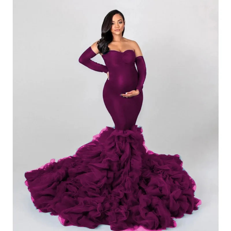 nvxiot - Mermaid Maternity Robes for Photo Shoot Off Shoulder Sweetheart Foto Gowns Sexy Spandex Baby Shower Dresses