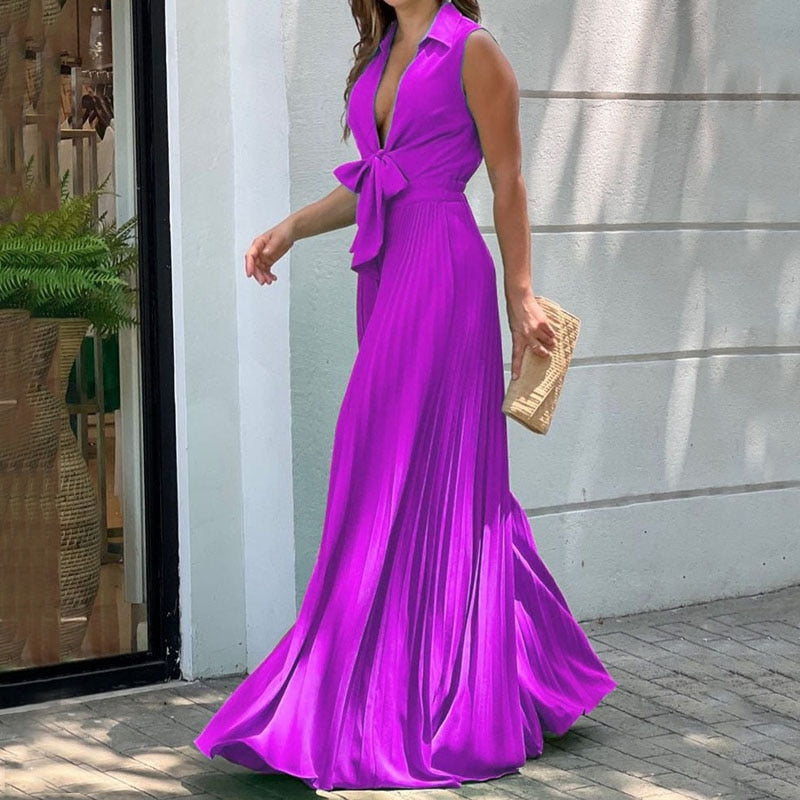 nvxiot Women Jumpsuit Summer Fashion V Neck Sleeveless Lapel Solid Pleated Lace Up Loose Wide Legs Romper High Streetwear