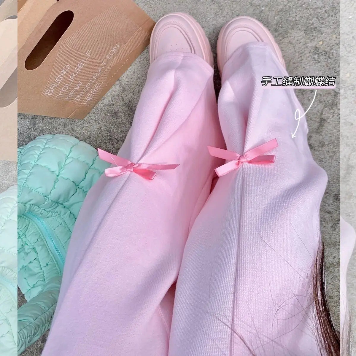 MQTIME - Elastic Waistband Straight Cute Cotton Pink Pant with Bow Trouser #y2k e-girl fairycore 2000s aesthetic korean clothing summer