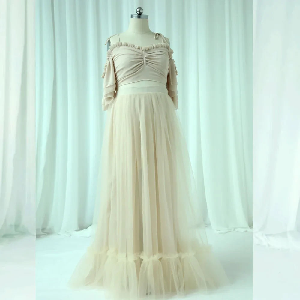 nvxiot - Bohemian Pregnancy Dress Elegant Two Piece Sling Chiffon Set Maternity Gown For Photo Shoot Photography Dress For Women