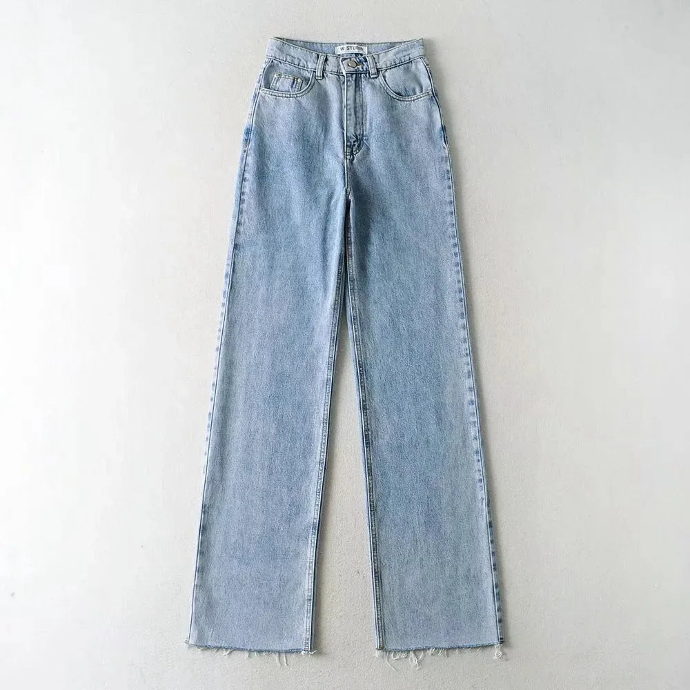 nvxiot Jeans women straight leg new high-waisted landing loose casual wide-leg pants simple street fashion women's denim trousers