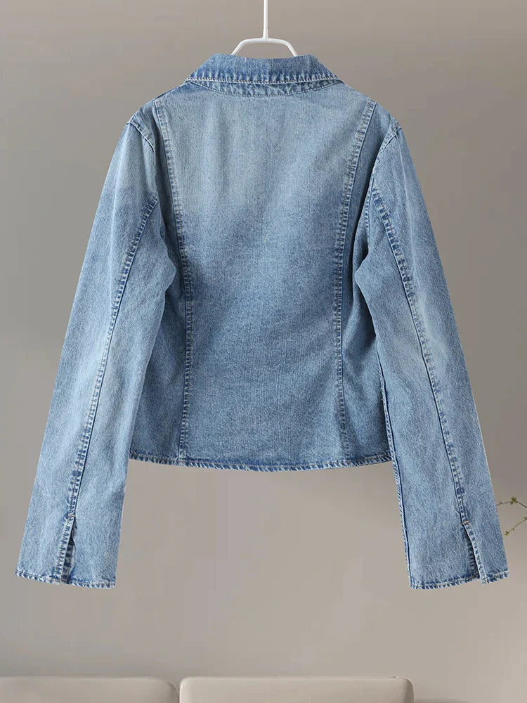 MQTIME - Thin Lace UP Denim Jacket Long Sleeve Women Casual Hollow Out Lapel Bow Slim Fit Coat Summer Chic Vintage Street Outwear