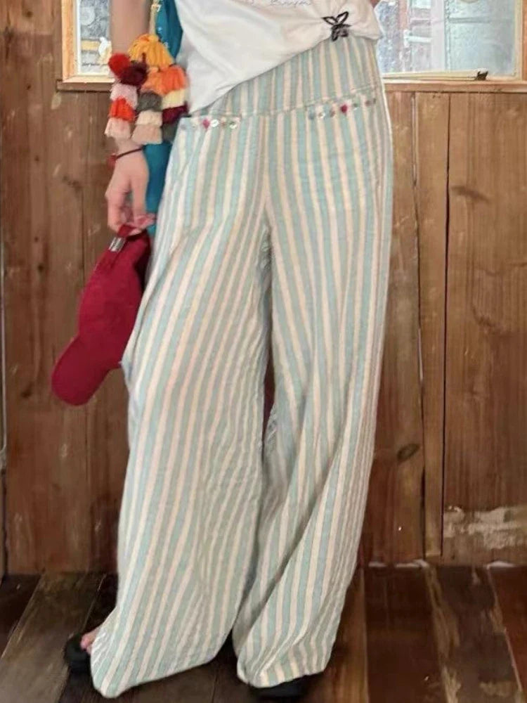 nvxiot - Vintage Fringe Holiday Style Pants Lazy Wide Leg Pants Women Clothing New Summer Pantalones De Mujer Casual Long Pants