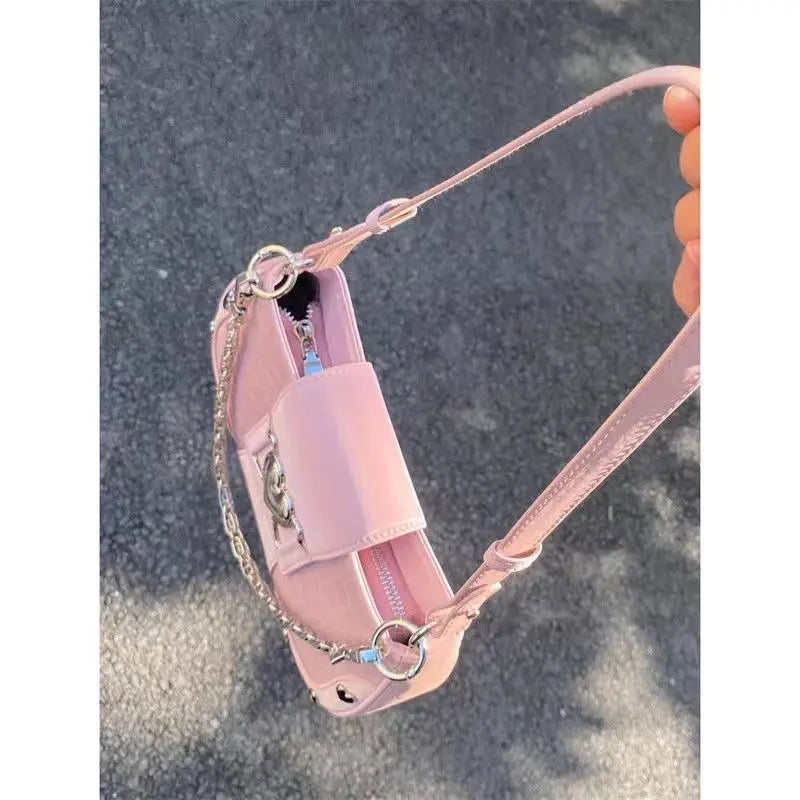 nvxiot - Hot Grils Y2k Handbag Women Vintage Sweet Cool Heart Chain Pink Underarm Bag Female Fairycore Aesthetic Shoulder Bag new