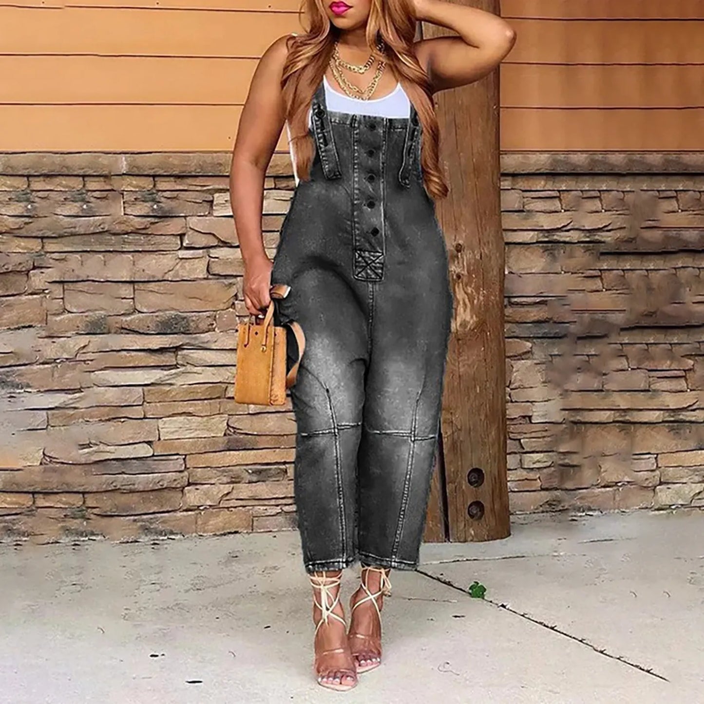 nvxiot - Women's Summer New Loose Multi Pocket Denim Overalls Oversized Jumpsuits Fashion Baggy Casual One-piece Strap Playsuits 2024