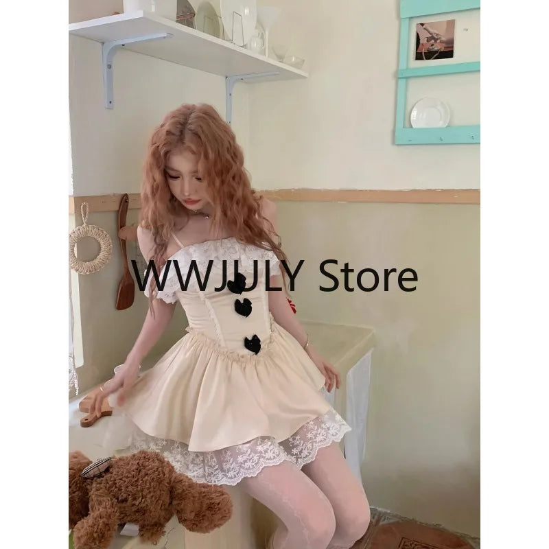 MQTIME - 2024 Summer Elegant Princess Lace Dress Womna Party Sleeveless Y2k Mini Dress Holiday Sweet One Piece Dress Korean Fashion Chic