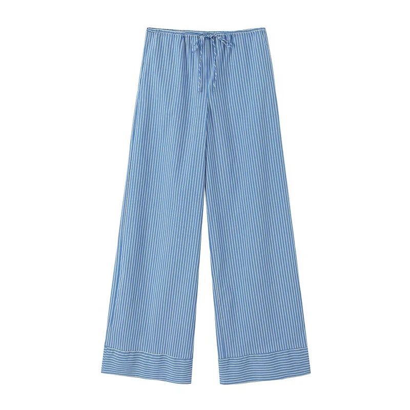 nvxiot - women's 2024 summer new loose casual pants elastic mid-waist wide-leg pants straight striped trousers 6929/410