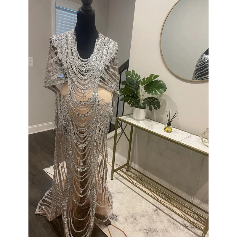 nvxiot - Maternity Photography Props Dress Pregnant Woman Photo Shoot Outfit Long Dresses Sexy Goddess Shiny Rhinestone Sequins Cape