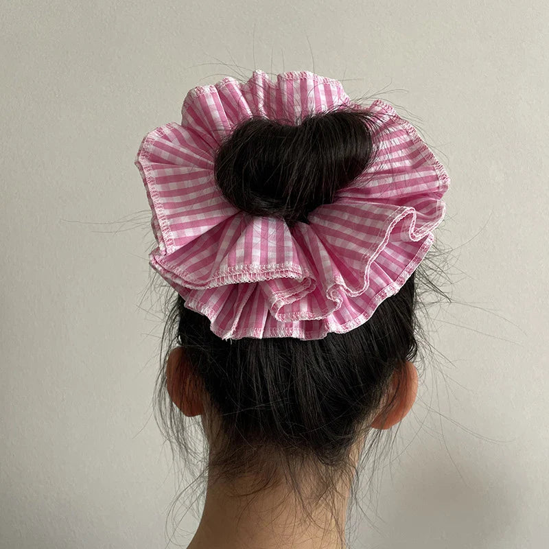 nvxiot - Retro Korean Flower Lace Scrunchies Four Layer Women Girls Exquisite Elastics Plaid Large Intestine Hair Holder Sweet INS Access