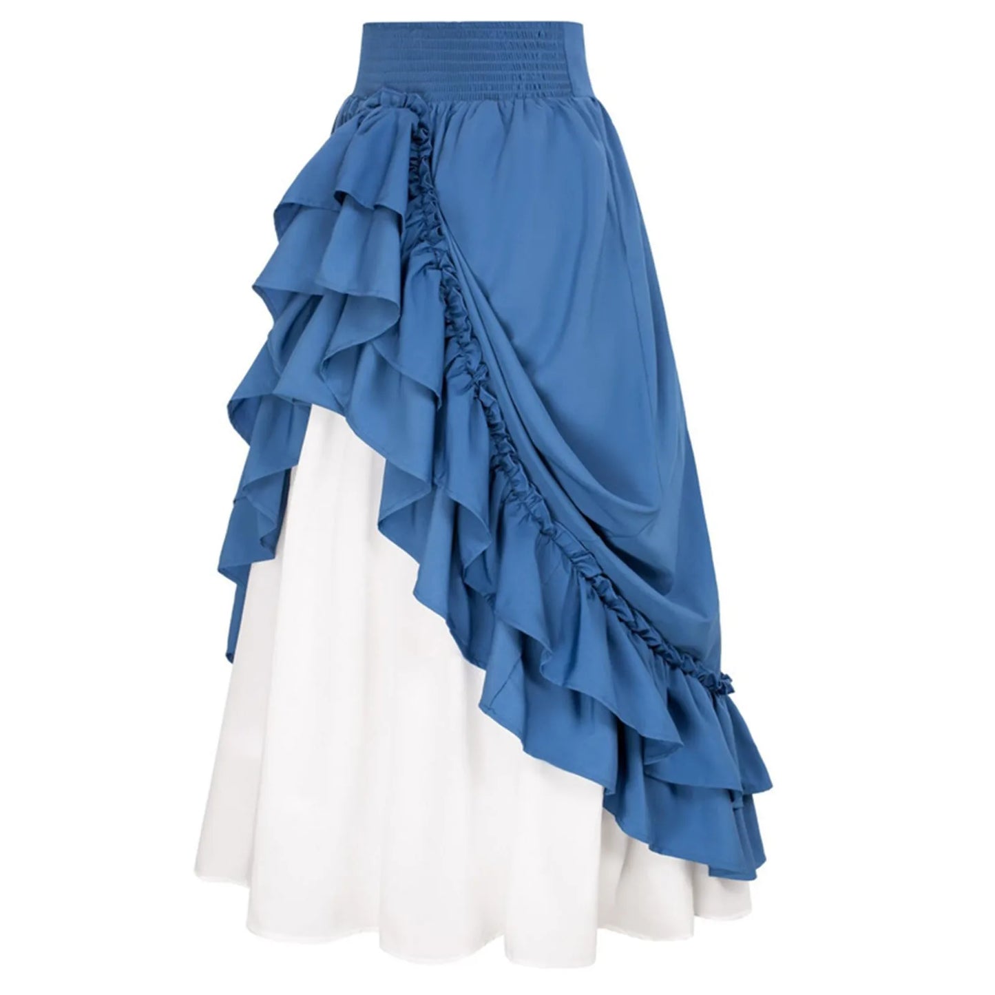 MQTIME - Medieval Skirts Women Retro Layer Ruffled High Waist Maxi Skirt Halloween Cosplay Costume Casual Patchwork Drawstring Skirt
