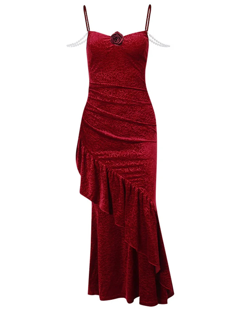 nvxiot New Retro Elegant Women Spaghetti Strap Sexy Prom Dress Strapless Bodycon Slim Red Dinner Party Long Dresses Female Summer