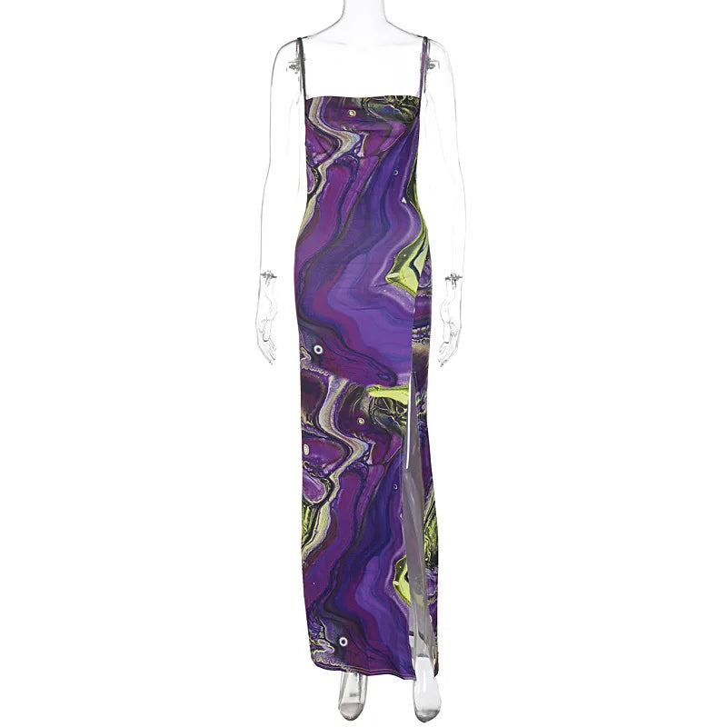 nvxiot - The New 2024 Summer Fashion Print Slim-fit Split Halter Top Strapless Dress Beach Style For Club For Party