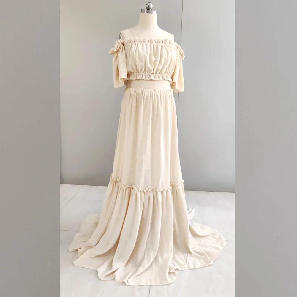 nvxiot - Women Boho Dress Comfortable Linen Cotton Maternity Clothing Vintage Short Sleeve Dress For Pregnancy Photo Shoot