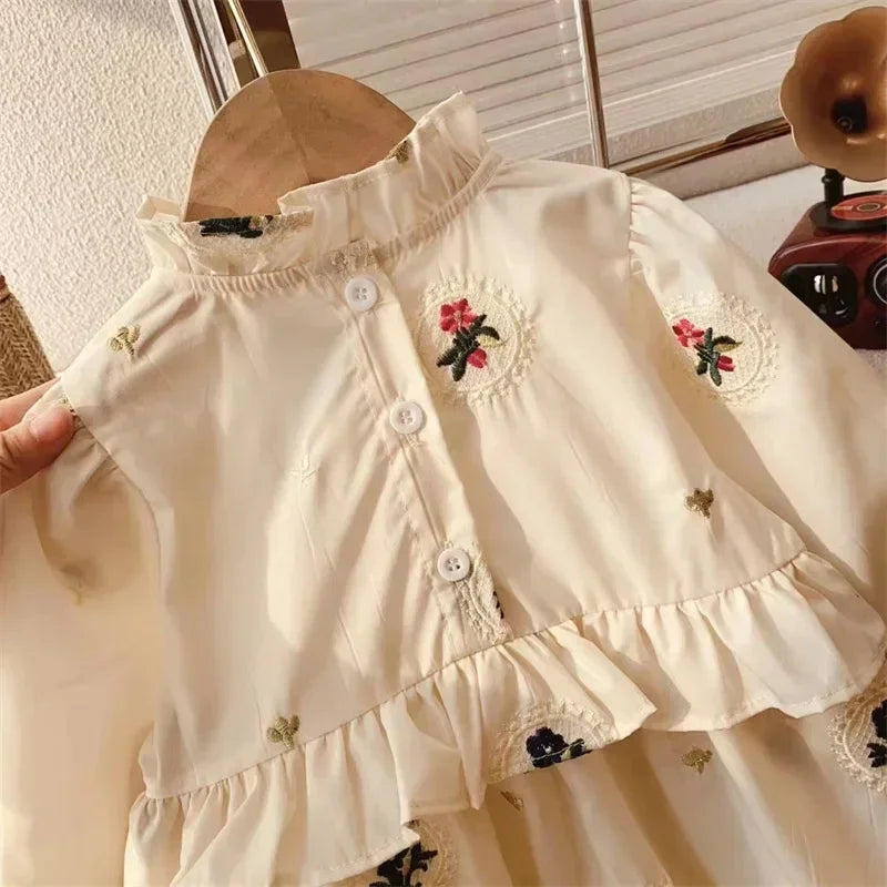 MQTIME - Girls Dress Autumn Girls Princess Dress New Spring Children Kids Baby Embroidery Ruffle Long Sleeve Dresses Vestidos 2-8Yrs