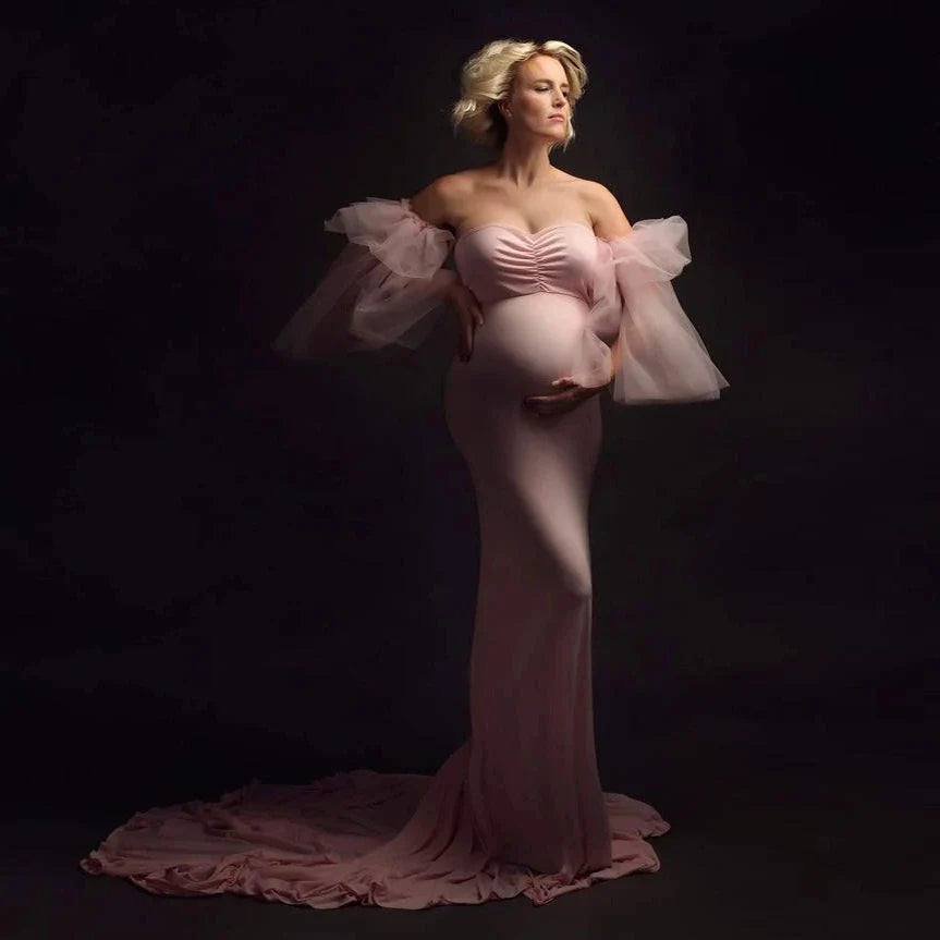 nvxiot Elegant Pink Mermaid Maternity Dresses for Photoshoot Detachable Sleeves Sweetheart Maternity Photography Dress Babyshower Gowns